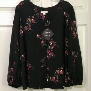 Floral Ava & Viv Blouse, Sz 2x, NWT